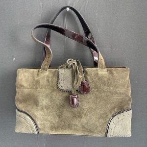 Adrienne Vittadini Olive Suede Tote with Brown Accents